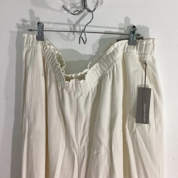 NWT SOFT SURROUNDINGS PLUS 3X MIRAGE SET(2) ECRU TOP WIDE LEG PANTS EMBROIDERY